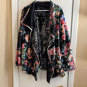 Johnny Was Multicolor Floral Velvet Blazer